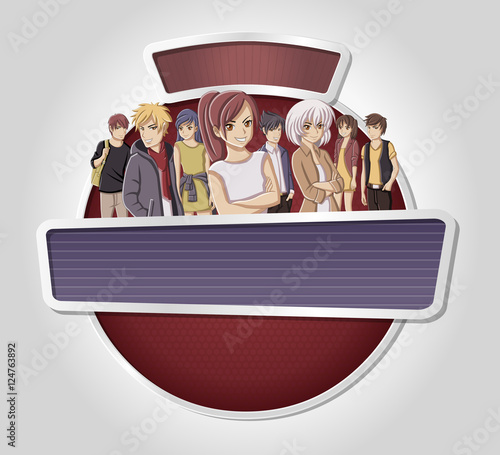 Vector banners backgrounds with manga anime people. Design text billboard. 