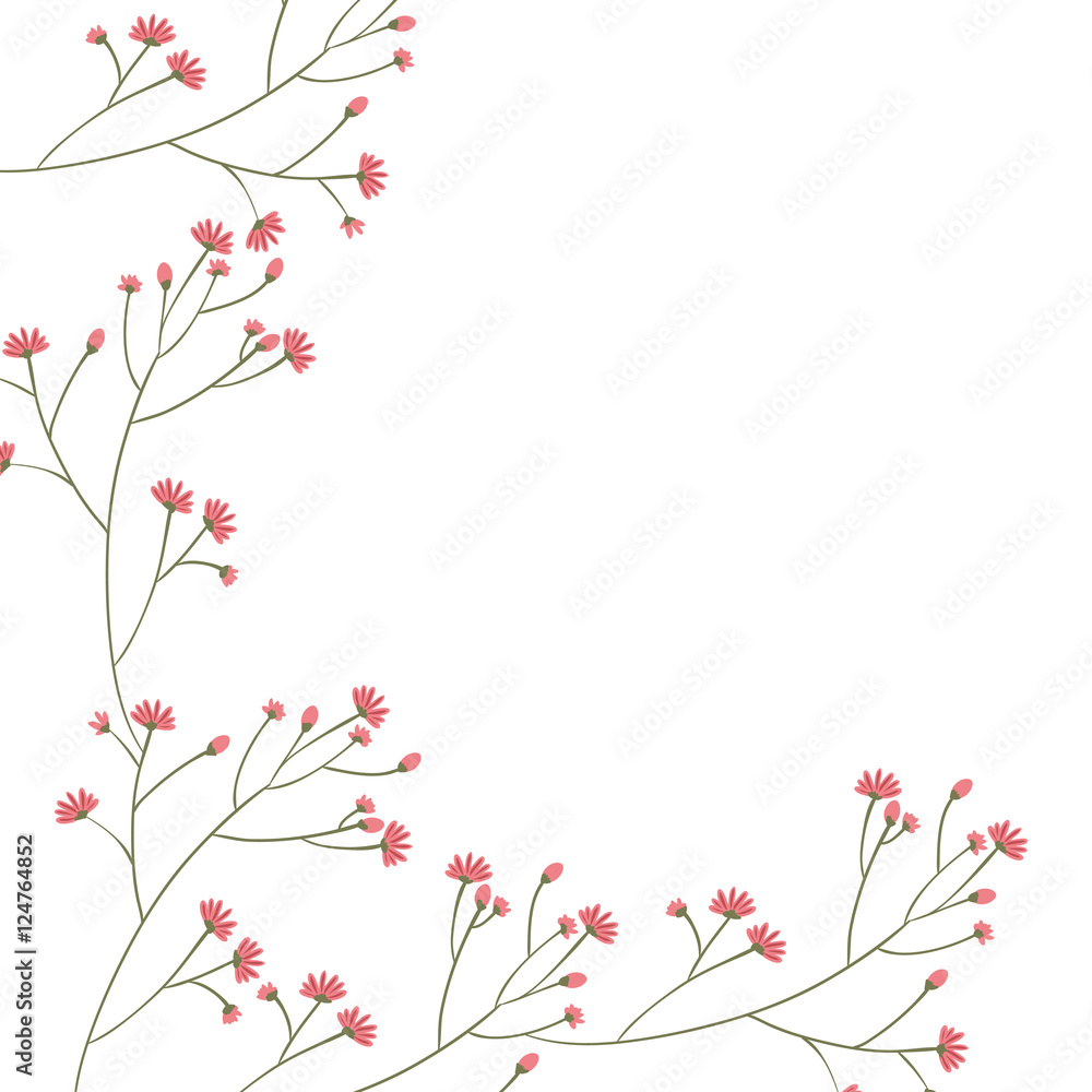 frame of branches with Leaves and flowers. Nature floral garden and decoration theme. Isolated design. Vector illustration