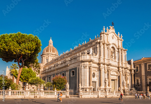 Fototapeta Piazza Duomo or Cathedral Square with Cathedral of Santa Agatha or Catania duomo