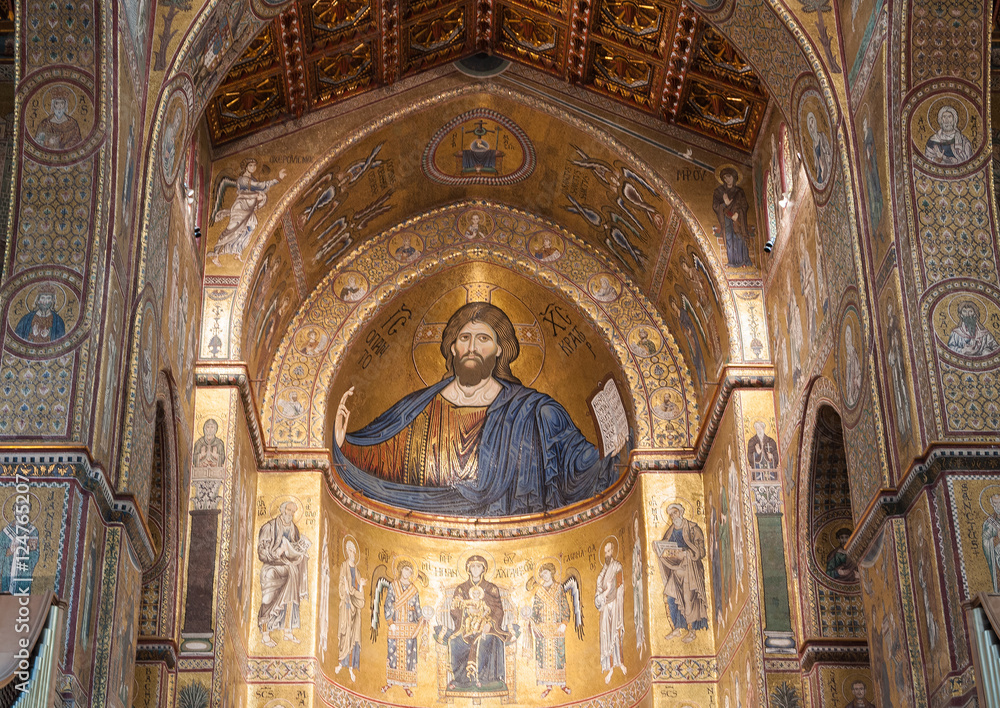 Christ Pantocrator it's mosaic in the Cathedral of Montreale or Duomo di Monreale near Palermo