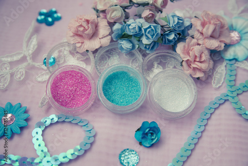 pink and blue tinsel...