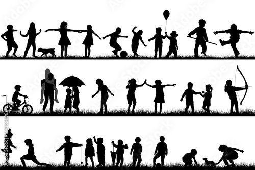 Set of children silhouettes playing outdoor