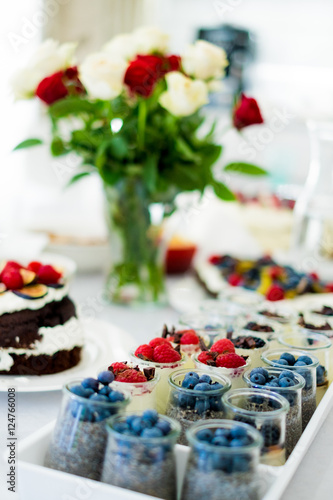 Berry pudding cake and roses