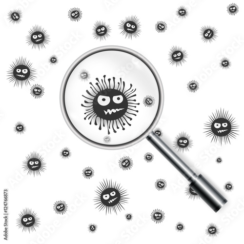 Magnifier with germs and virus. vector illustration