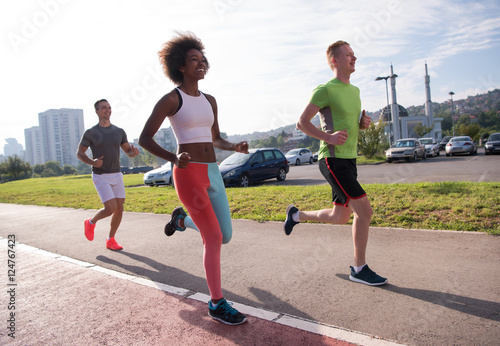 multiethnic group of people on the jogging