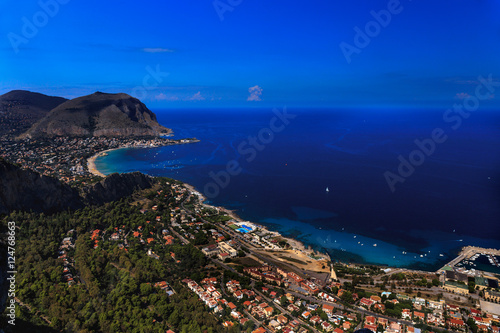 Fototapeta Naklejka Na Ścianę i Meble -  View on the Sea from the Hills in Sicily