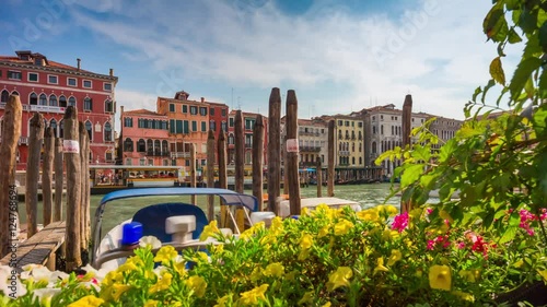 summer day venice city restaurant bay flowers grand canal traffic panorama 4k time lapse italy
