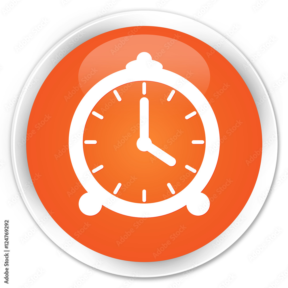 Alarm clock icon orange glossy round button Alarm clock icon orange glossy round button