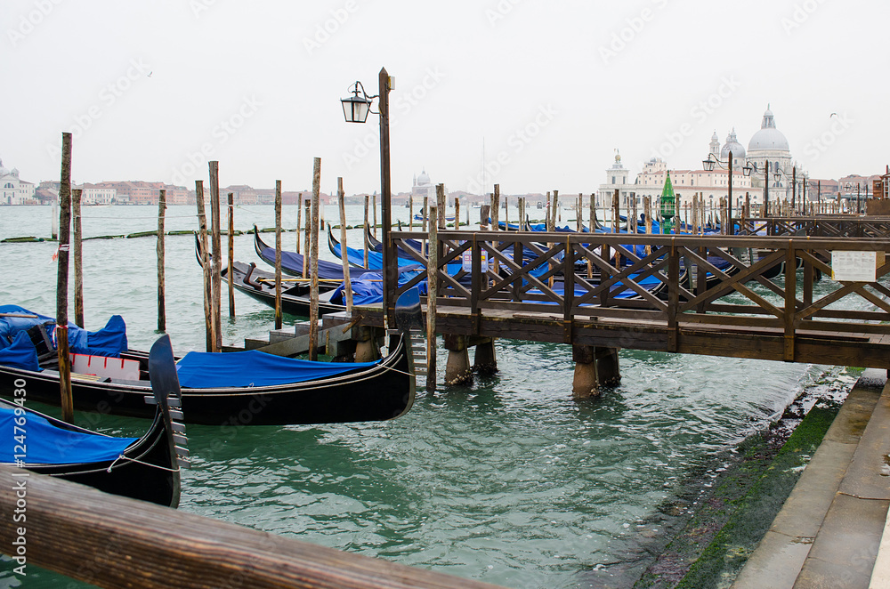 Gondolas in Venice on the Grand Canal, Italy.