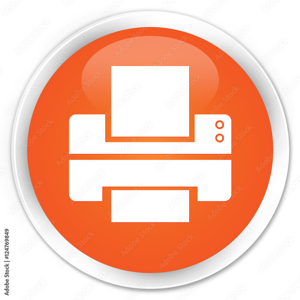 Printer icon orange glossy round button Printer icon orange glossy round button