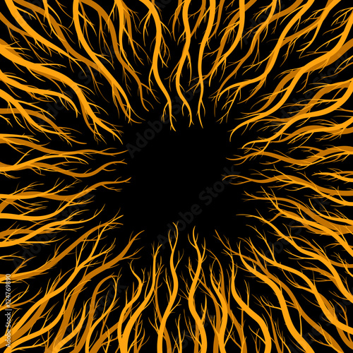 poisonous orange branches frame. Dangerous tentacles in the dark