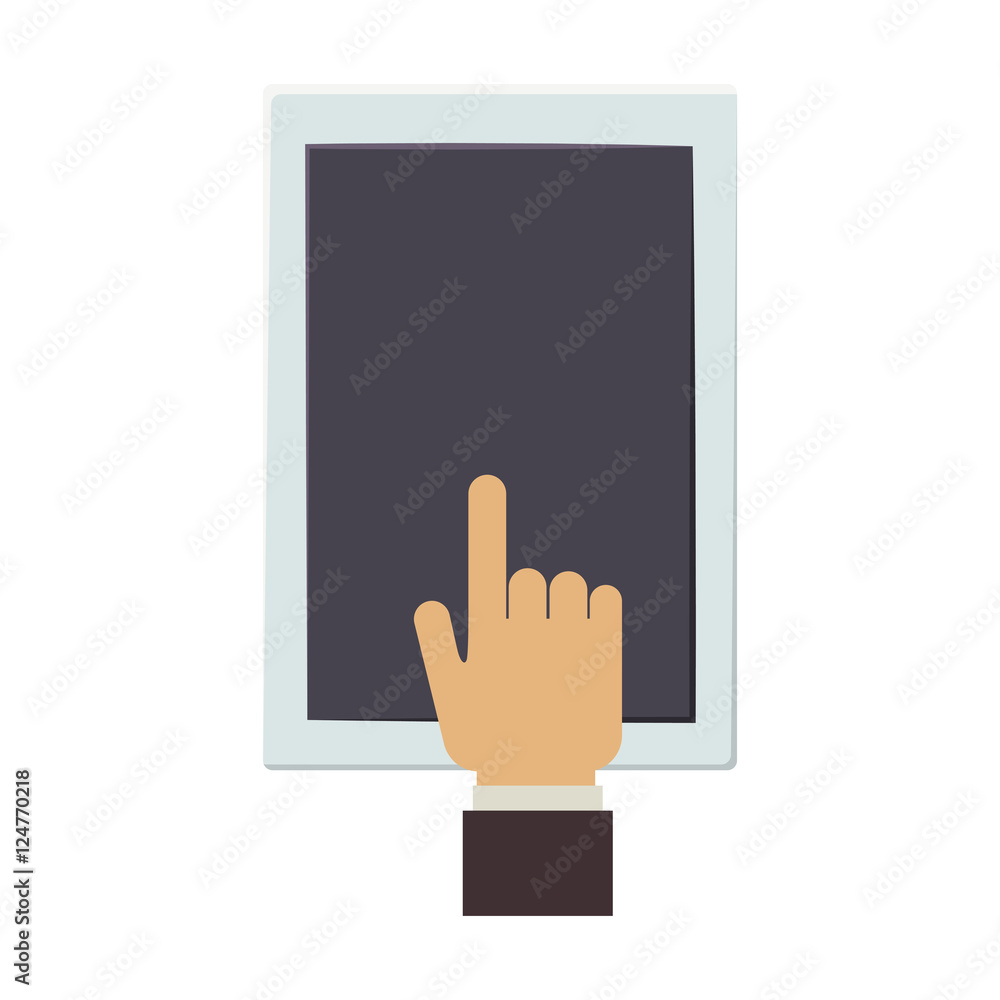 hand touching a Tablet screen icon. Technology gadget and communication theme. Isolated design. Vector illustration hand touching a Tablet screen icon. Technology gadget and communication theme. Isolated design. Vector illustration