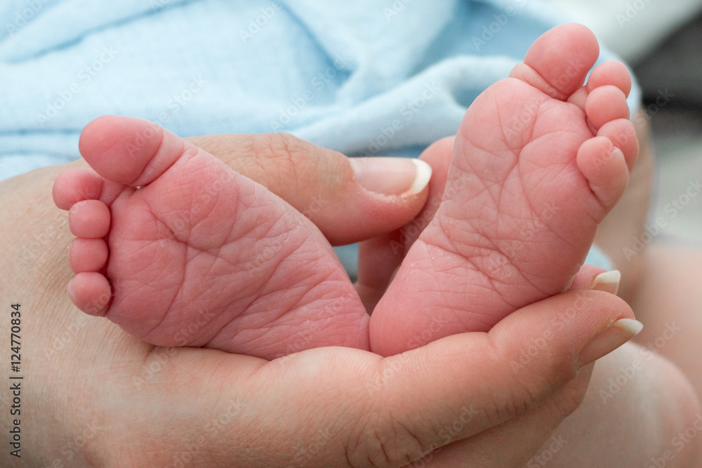 Babyfüße in der Hand der Mutter Babyfüße in der Hand der Mutter