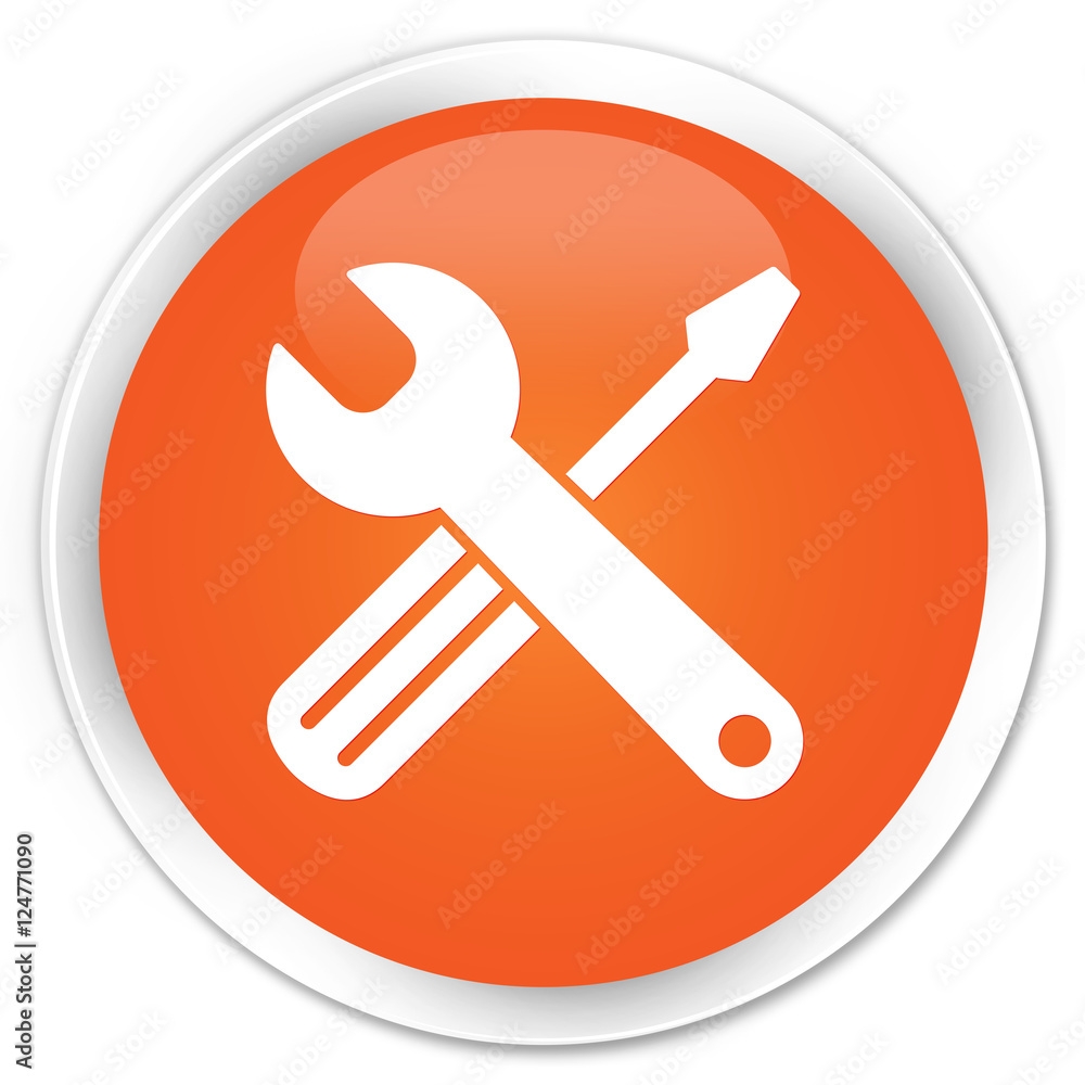 Tools icon orange glossy round button Tools icon orange glossy round button