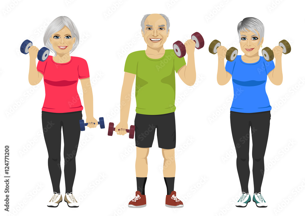 group of senior people exercising dumbbell workout group of senior people exercising dumbbell workout