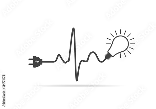 Wire plug and light bulb flat icon. Vector illustration