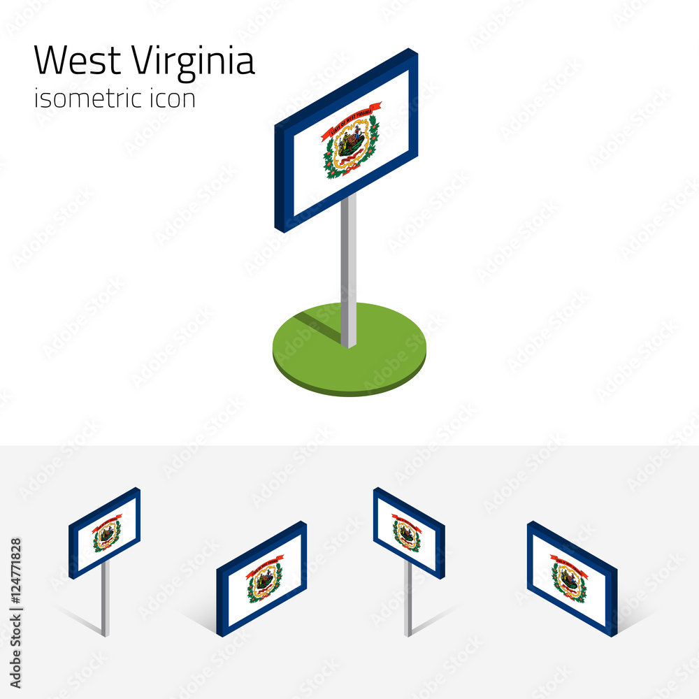 Flag of West Virginia (State of West Virginia, USA), vector set of isometric flat icons, 3D style, different views. Editable design element for banner, website, presentation, infographic, map. Eps 10 Flag of West Virginia (State of West Virginia, USA), vector set of isometric flat icons, 3D style, different views. Editable design element for banner, website, presentation, infographic, map. Eps 10