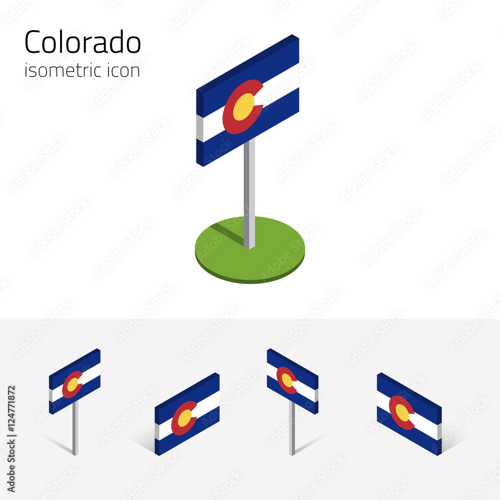 Flag of Colorado (State of Colorado, USA), vector set of isometric flat