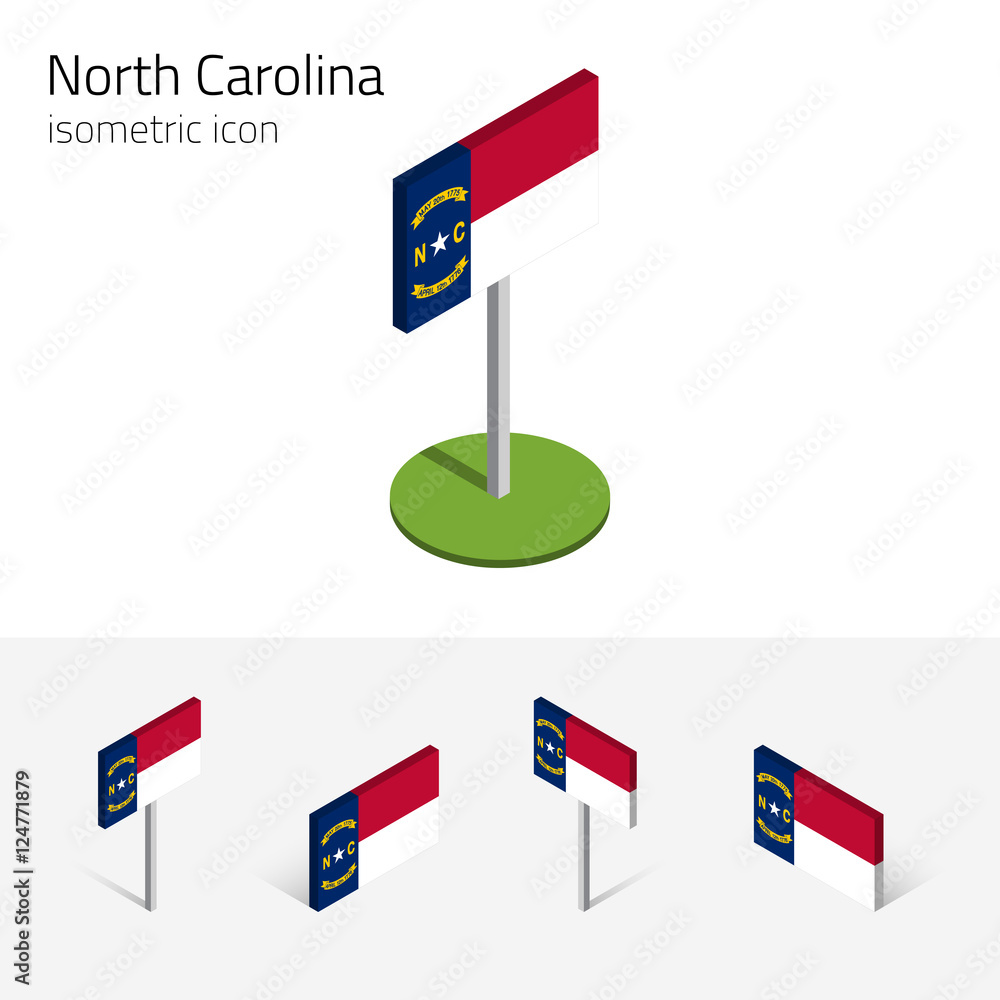 North Carolina flag (State of North Carolina, USA), vector set of