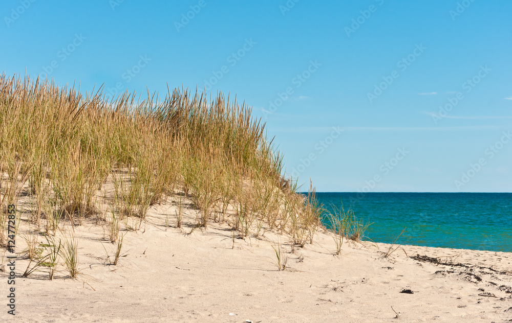 Desolate beach and sand dunes on a barrier island in the north Atlantic