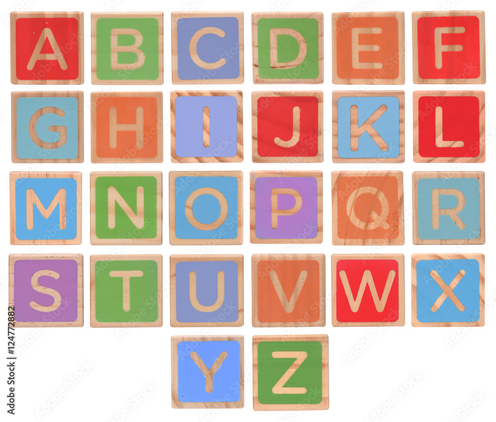 Wooden alphabet blocks isolated on white background Wooden alphabet blocks isolated on white background