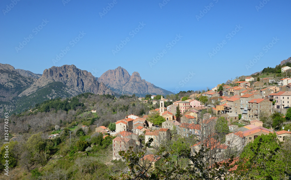 Corsican view with hill village Evisa