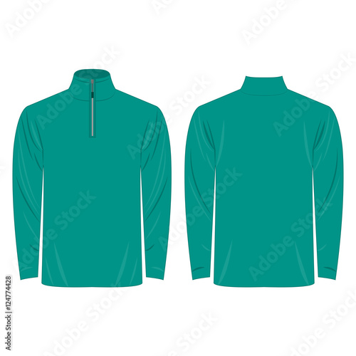 Half-Zipper long sleeve teal Shirt isolated vector on the white background