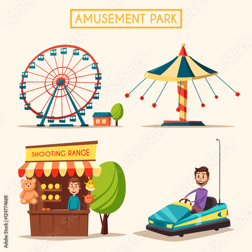 Amusement park theme. Cartoon vector illustration