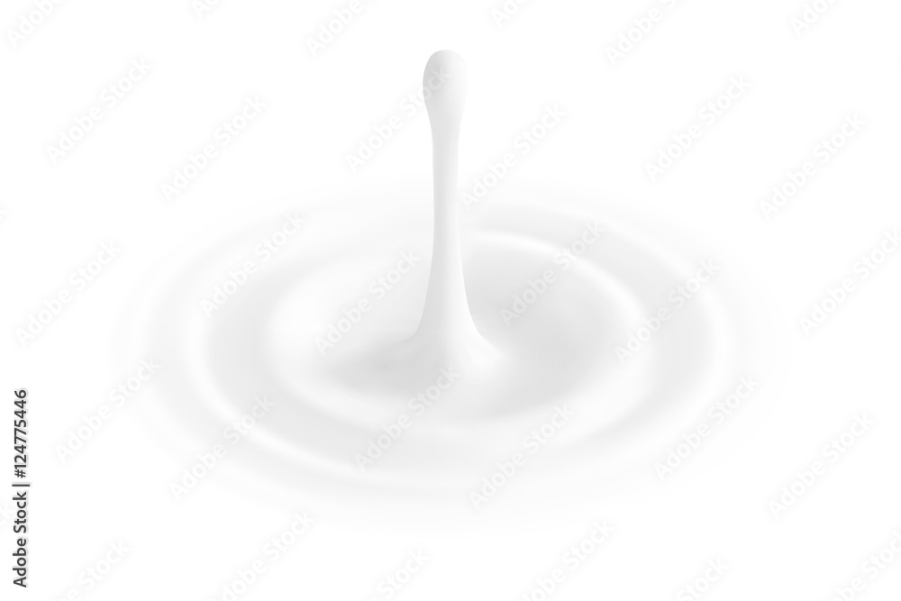 milk or white liquid drop, ripple surface. Cream circle with falling
