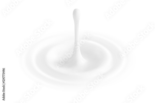 milk or white liquid drop, ripple surface. Cream circle with falling drip. Yogurt wave made by gradient mesh tool. isolated. vector. 3d illustration.