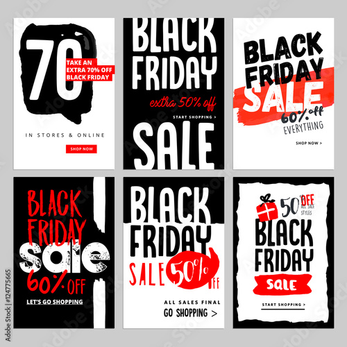 Set of mobile sale banners. Black Friday sale banners. Vector illustrations of online shopping website and mobile website banners, posters, newsletter designs, ads, coupons, social media banners.