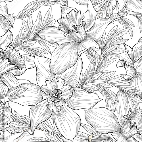 Wallpaper Mural Floral seamless pattern. Flower black and white background. Floral background. Nature flourish wallpaper Torontodigital.ca