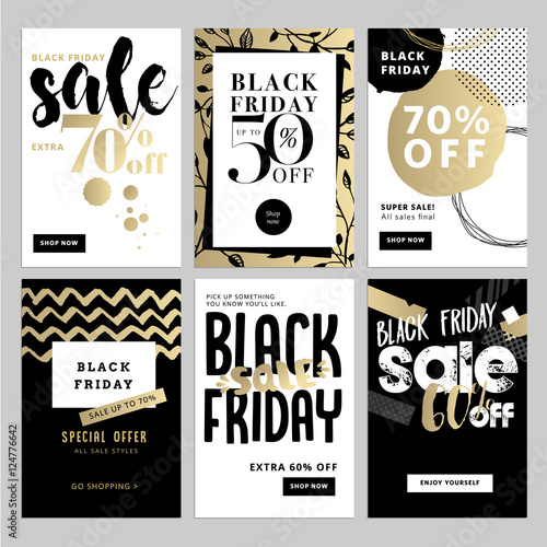 Set of mobile sale banners. Black Friday sale banners. Vector illustrations of online shopping website and mobile website banners, posters, newsletter designs, ads, coupons, social media banners.