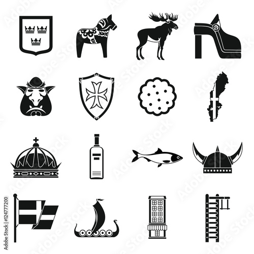 Sweden travel icons set. Somple illustration of 16 sweden travel vector icons for web