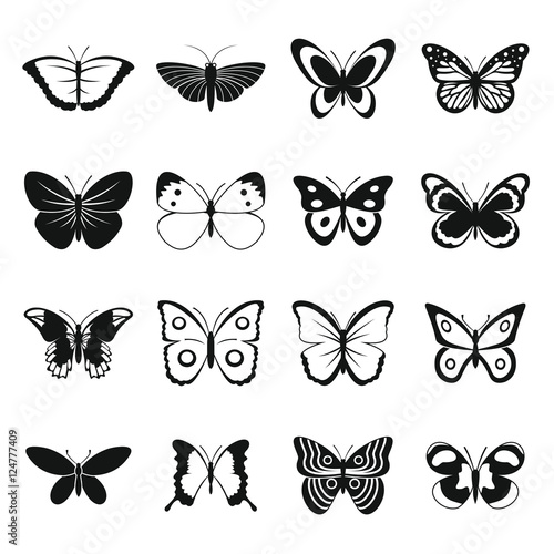 Naklejka Butterfly icons set. Simple illustration of 16 butterfly vector icons for web