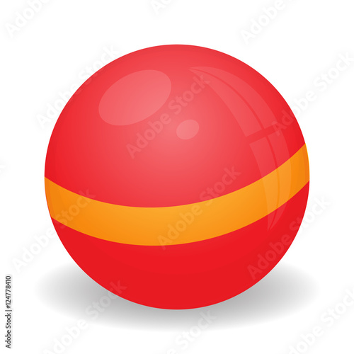 Image of Child ball of red color with a yellow stripe in the middle
