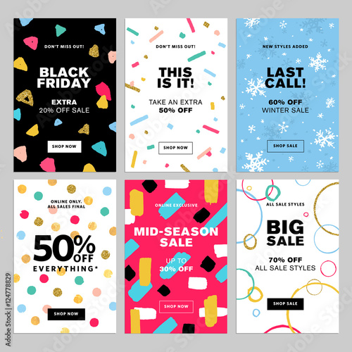 Set of winter mobile sale banners. Vector illustrations of season online shopping website and mobile website banners, posters, newsletter designs, ads, coupons, social media banners.