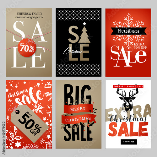 Set of Christmas and New Year mobile sale banners. Vector illustrations of online shopping website and mobile website banners, posters, newsletter designs, ads, coupons, social media banners.