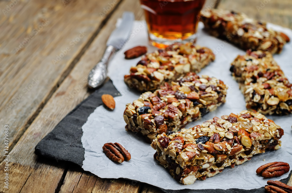 Fototapeta premium Pecan Raisin Almond Granola Bars
