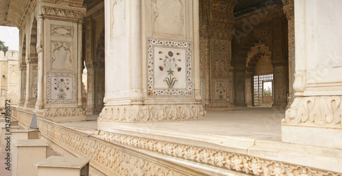 Inlaid marble, columns and arches, Hall of Private Audience or Diwan I Khas at the Lal Qila or Red Fort in Delhi, India photo