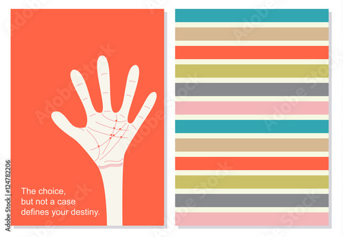 Creative card, booklet. Creative, motivation quote for cards, banners, posters. White hand with red lines on palms. Quotation on the red background. Vector. 
