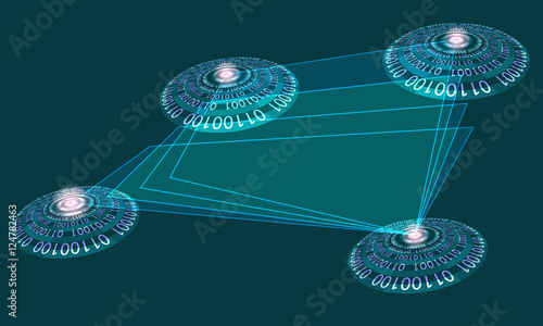Futuristic colored abstract circles and transparent objects