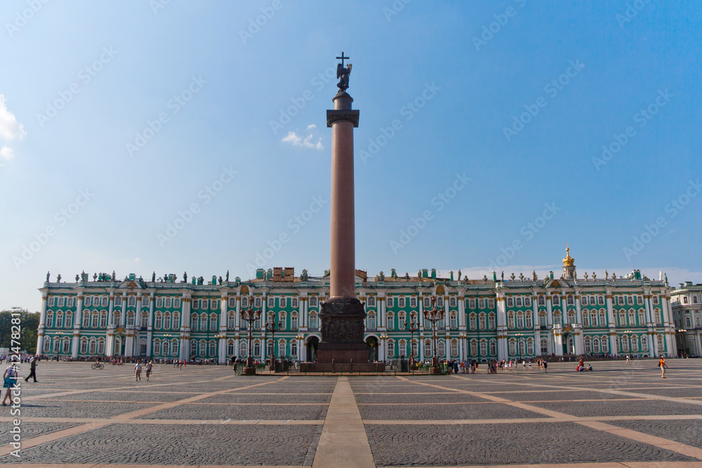 Winter Palace, Hermitage museum and Alexander Colum in Saint Petersburg, Russia 
