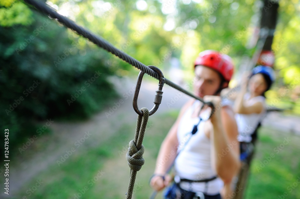 boy and girl are obstacles on the road rope boy and girl are obstacles on the road rope