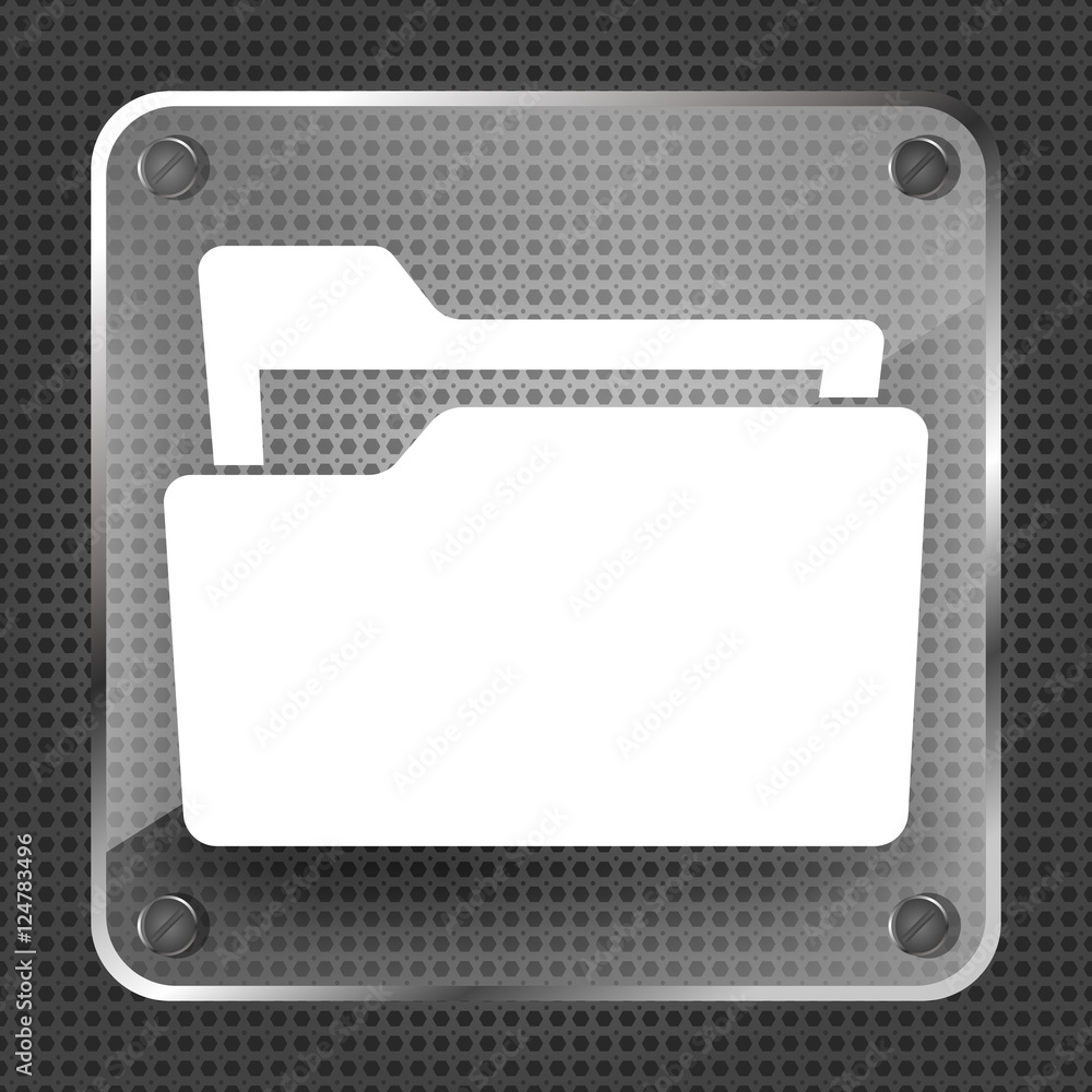 flat glass folder icon on a metallic background flat glass folder icon on a metallic background