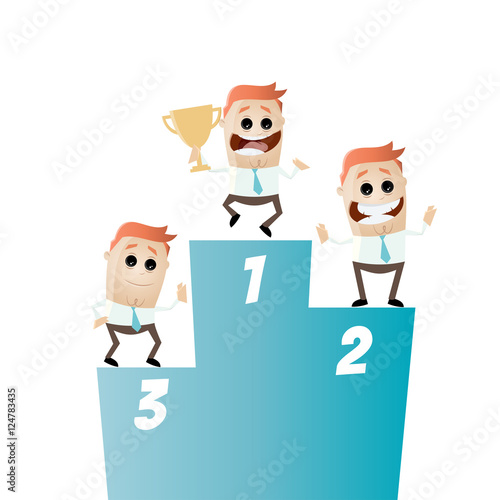 funny businessmen on winners podium 
