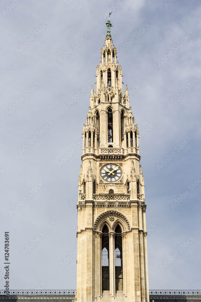 Vienna city hall tower with clocks