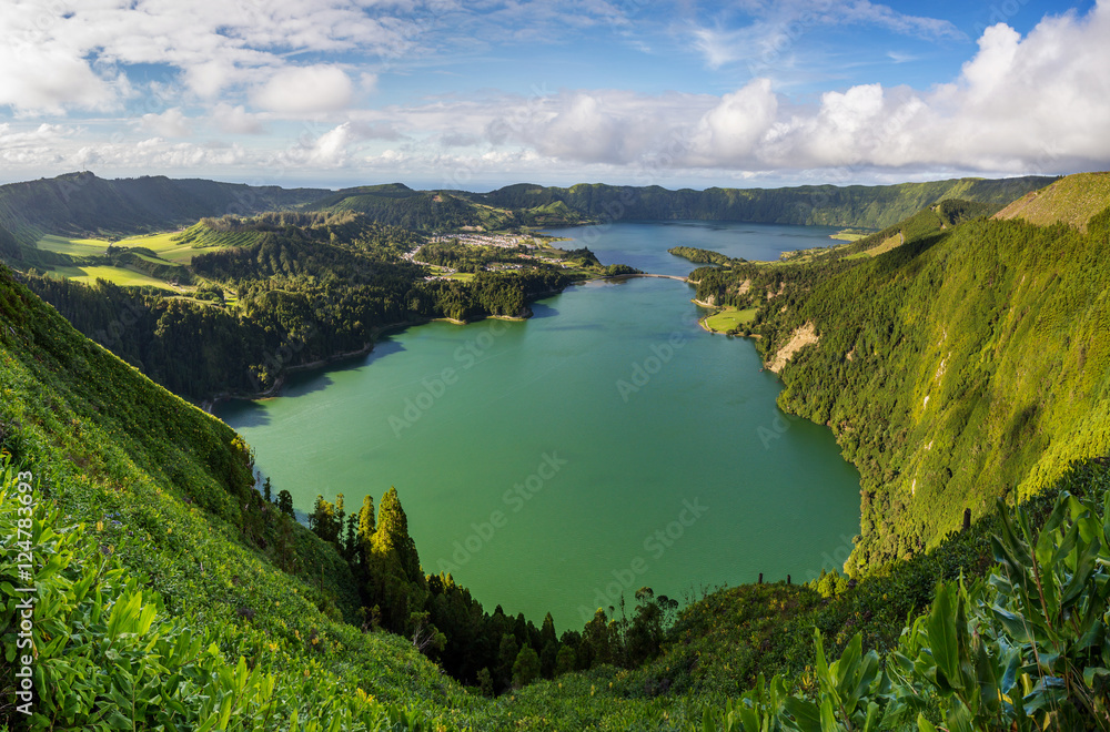 Volcanic Lake from Sete Cidades in Sao Miguel, Azores, Portugal

