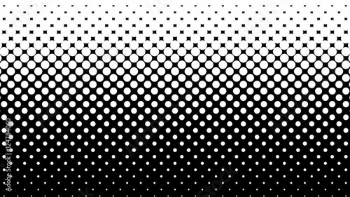 White dots pattern on black. Computer generated seamless loop abstract halftone motion background.