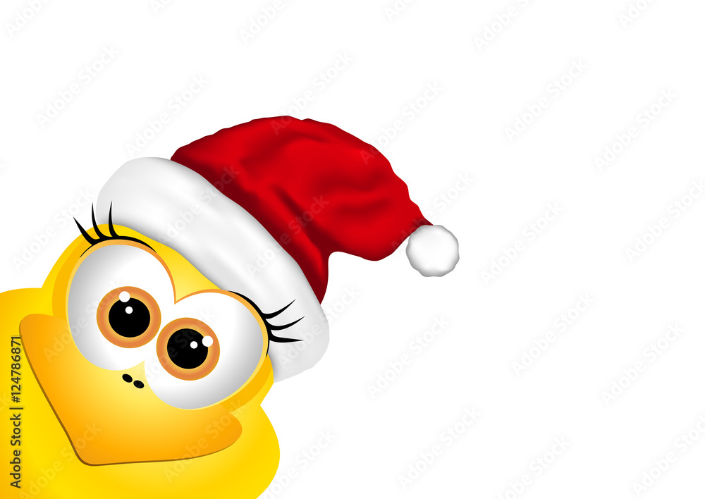Christmas card with chickens in Santa hat. Rooster symbol New Ye Christmas card with chickens in Santa hat. Rooster symbol New Ye